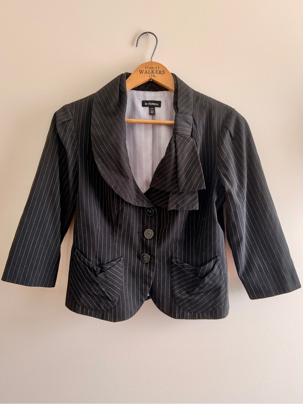 Le Chateau Pinstripe Blazer with Bow Detail size M